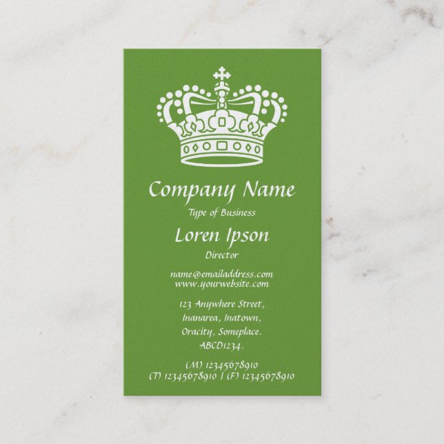 Crown Symbol - White on Avocado (Gold Card) Business Card (Front)