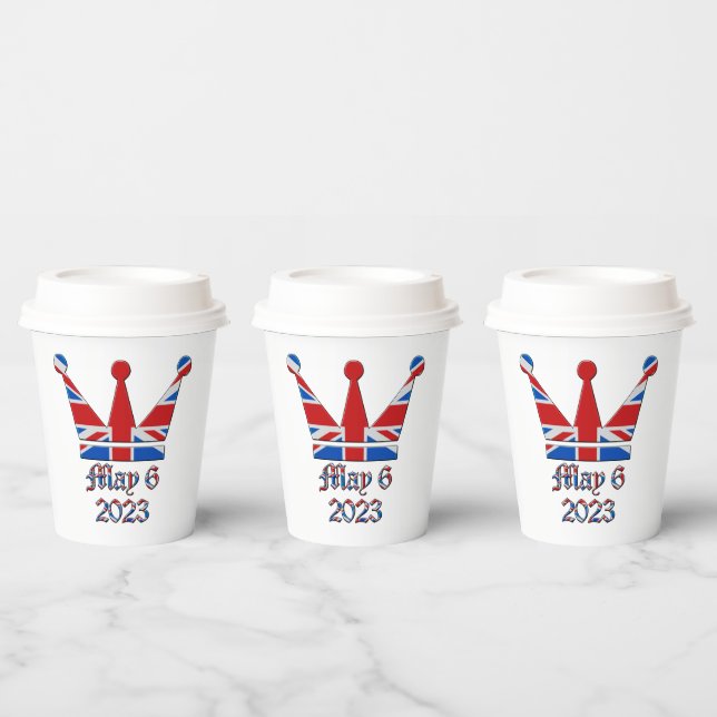 Crown with Union Jack King Charles Coronation Paper Cups (Multi)