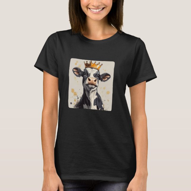 Crown-Worthy Laughs Funny Cow Design T-Shirt (Front)
