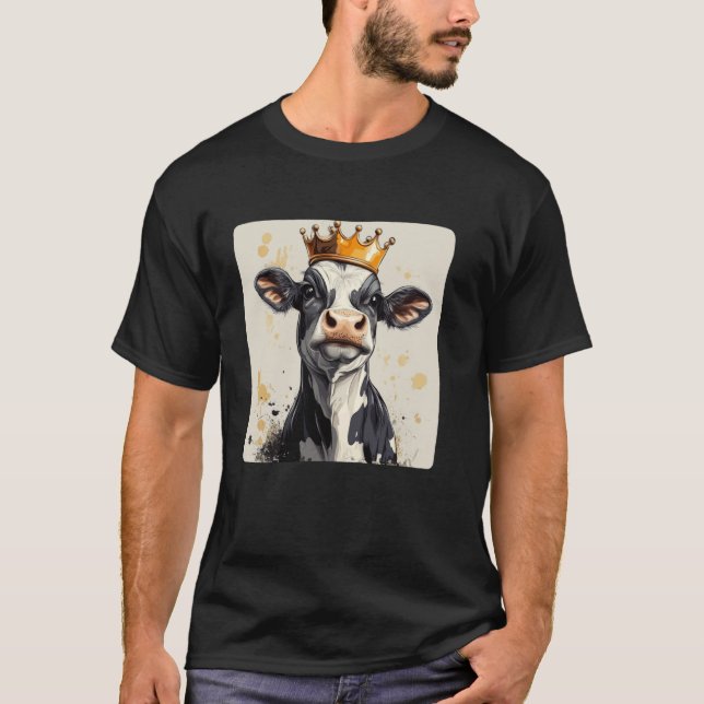 Crown-Worthy Laughs Funny Cow Design T-Shirt (Front)