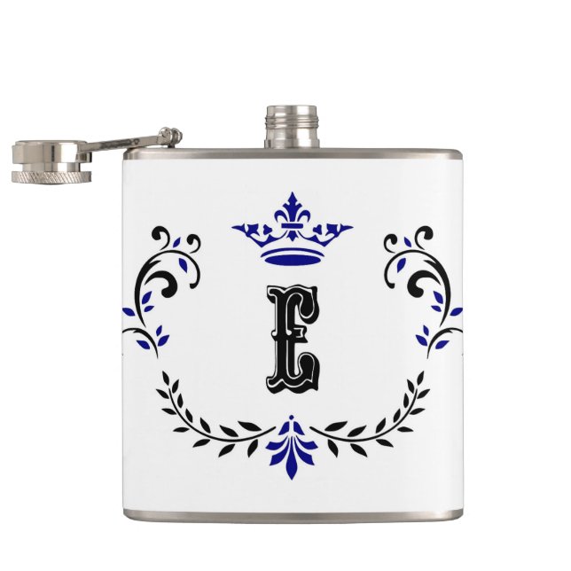 Crown Wreath Monogram 'E' Hip Flask (Opened)