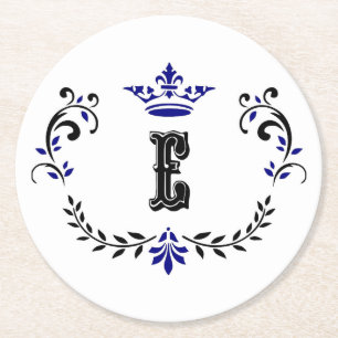 Crown Wreath Monogram 'E' Round Paper Coaster