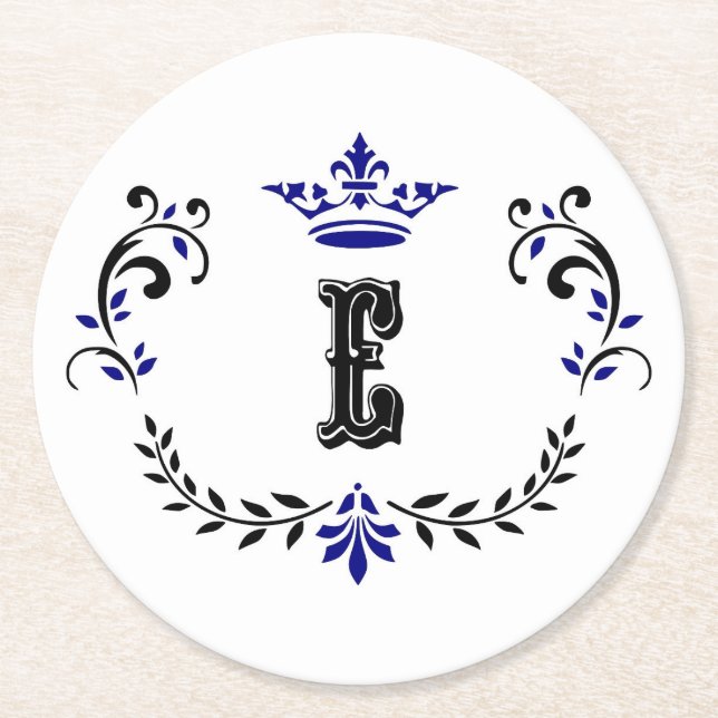 Crown Wreath Monogram 'E' Round Paper Coaster (Front)