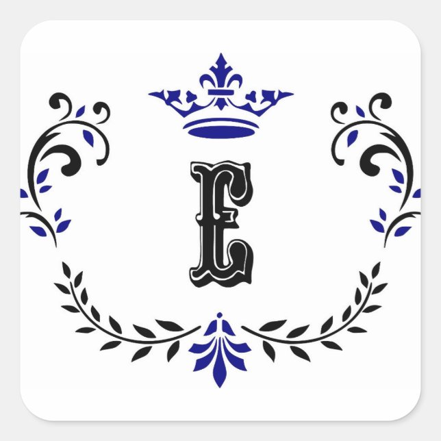 Crown Wreath Monogram 'E' Square Sticker (Front)