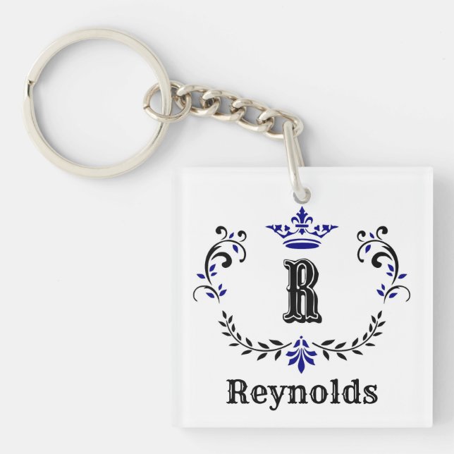Crown Wreath Monogram 'R' Personalised Key Ring (Front)