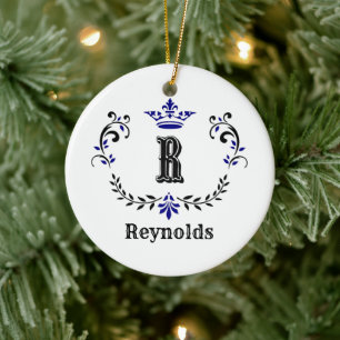 Crown Wreath Monogram 'R' Personalized Ceramic Tree Decoration