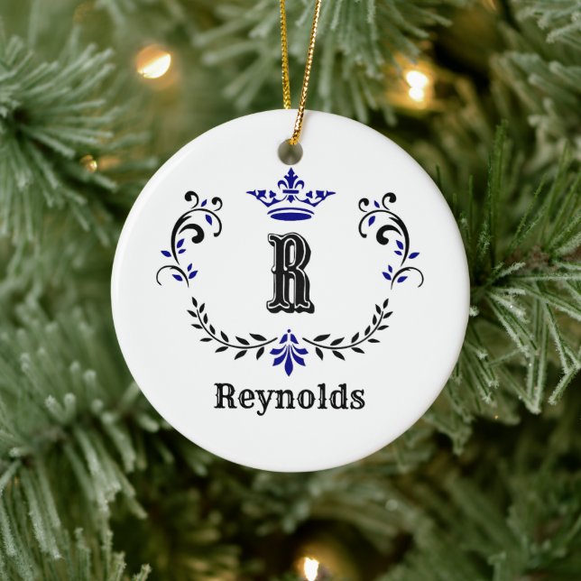 Crown Wreath Monogram 'R' Personalized Ceramic Tree Decoration (Tree)