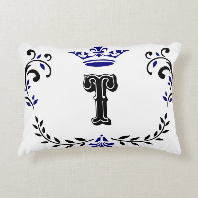 Crown Wreath Monogram 'T' Decorative Cushion (Front)