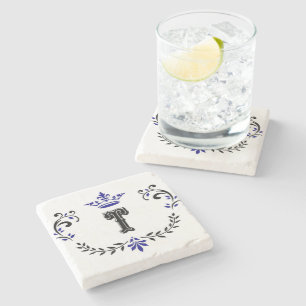 Crown Wreath Monogram 'T' Stone Coaster
