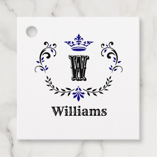 Crown Wreath Monogram 'W' Favour Tags (Front)