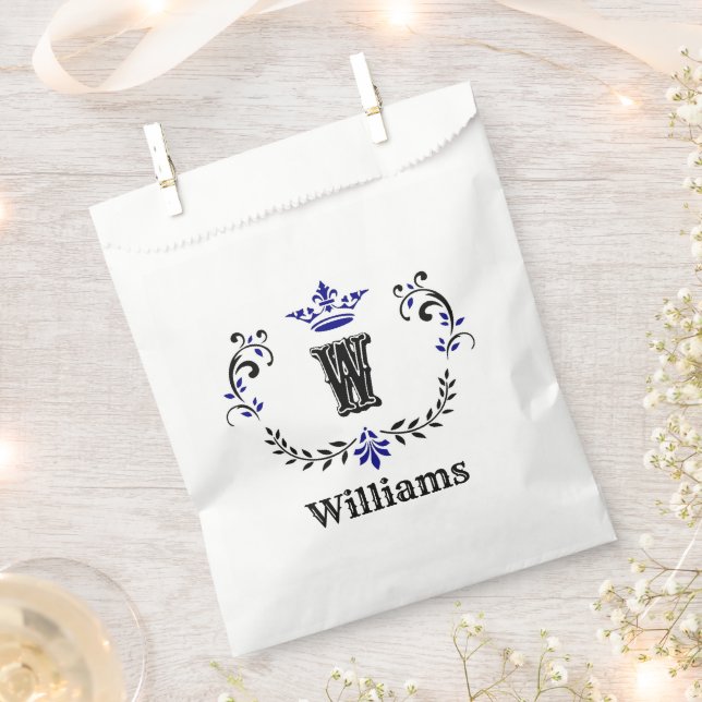 Crown Wreath Monogram 'W' Personalised Favour Bags (Clipped)