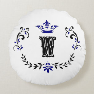 Crown Wreath Monogram 'W' Round Cushion