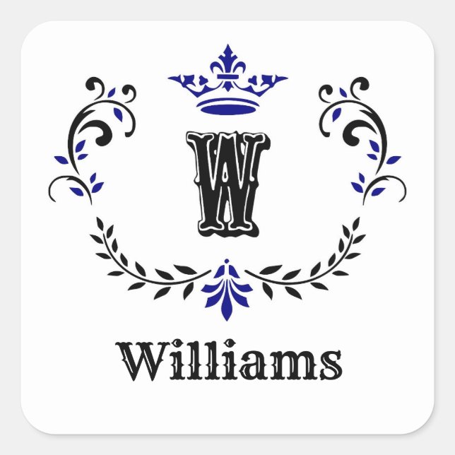Crown Wreath Monogram 'W' Square Sticker (Front)