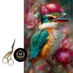Crowned Australian Kingfisher Wildflower Decoupage Tissue Paper