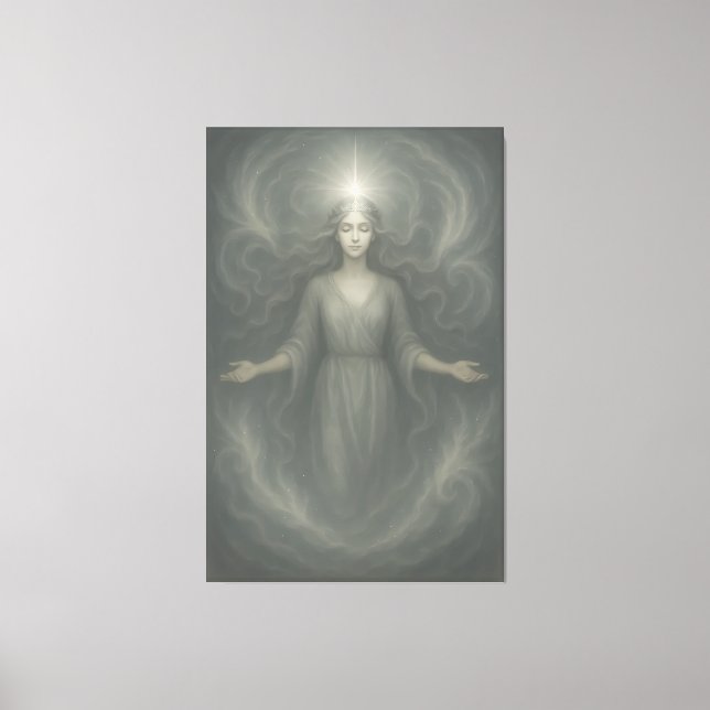 Crowned Awakening Goddess – Celestial Light Ascens Canvas Print (Front)