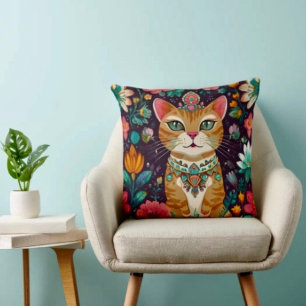 Crowned Bejewelled Cat  Cushion