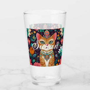 Crowned Bejewelled Cat Glass