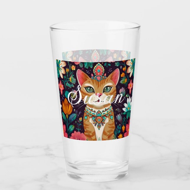 Crowned Bejewelled Cat Glass (Front)