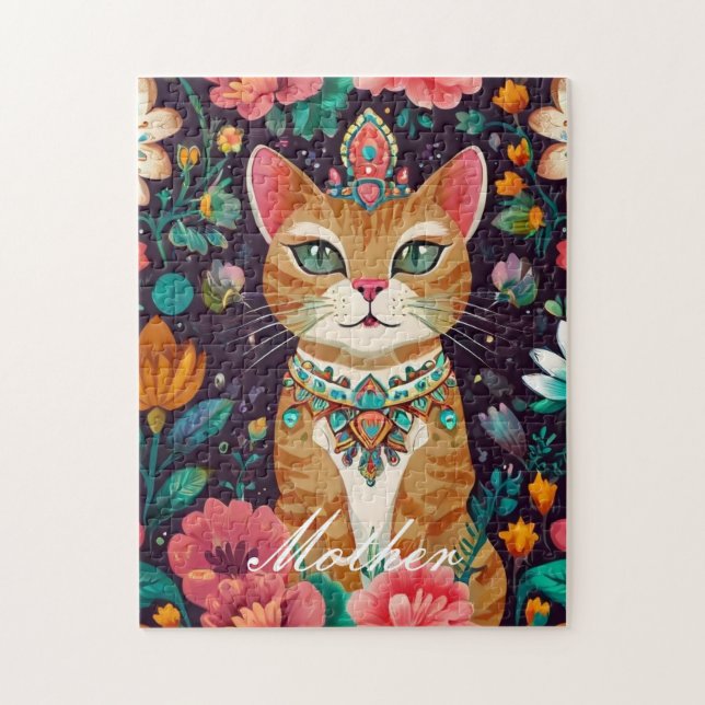 Crowned Bejewelled Cat Puzzle (Vertical)
