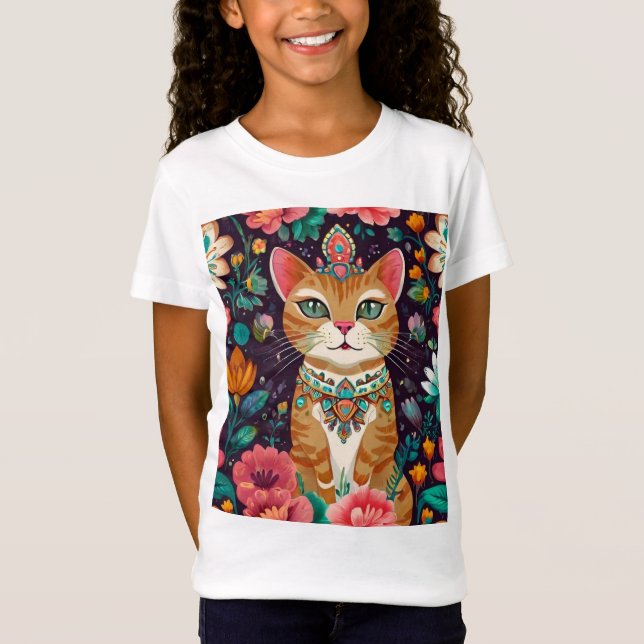 Crowned Bejewelled Cat  T-Shirt (Front)