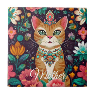 Crowned Bejewelled Cat Tile