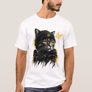 Crowned Cat – Black Cat Graphic Design T-Shirt