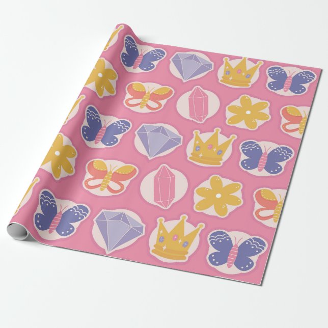 Crowned Elegance Pattern Wrapping Paper (Unrolled)