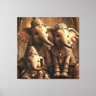 Crowned Elephant Family on Canvas