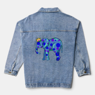 Crowned Elephant with Polka Dots Girl's Denim Jacket