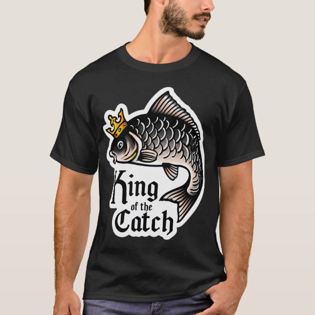 Crowned Fish King Catch Illustration T-Shirt (Front)