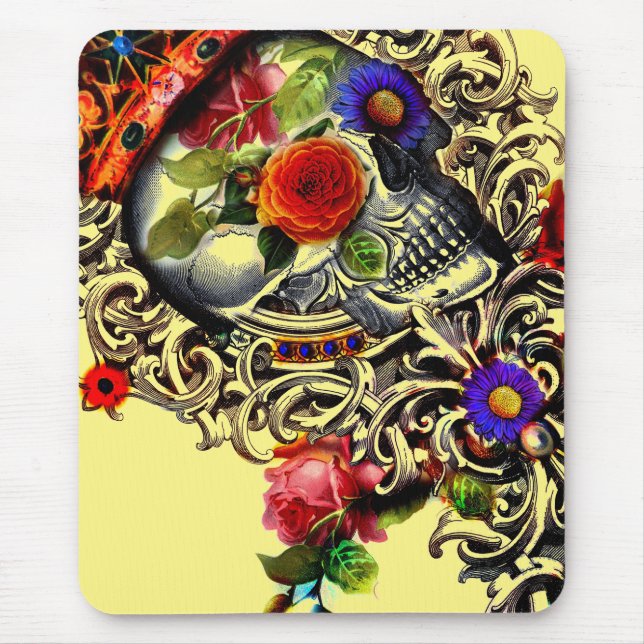 Crowned Floral Skull Mouse Pad (Front)