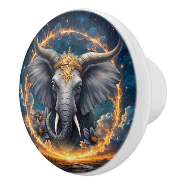 Crowned Guardian of the Celestial Gate the elefant Ceramic Knob (Right)