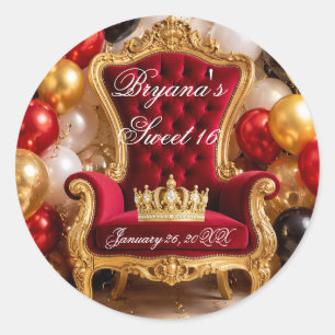 Crowned in Gold Royal Chair Birthday Party Classic Round Sticker