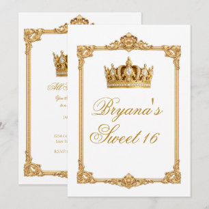 Crowned in Gold Royal Crown Birthday Party Invitation