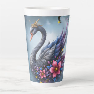 Crowned Moon Swan – Guardian of the Silent Lake. Latte Mug
