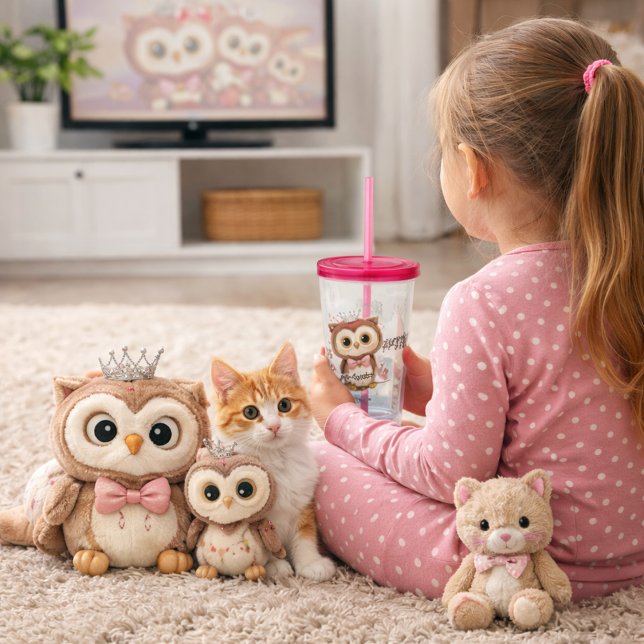 Crowned Owl with Floral Accents Acrylic Tumbler (Creator Uploaded)