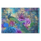 Crowned Peacock on Blue Purple Floral Decoupage