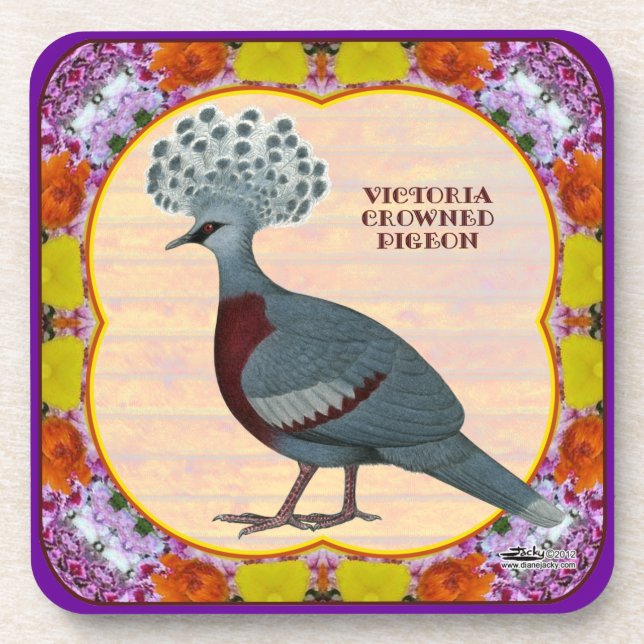 Crowned Pigeon Floral Coaster (Front)