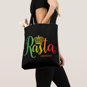 Crowned Rasta Green Yellow Red Script Personalised Tote Bag