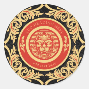Crowned Royal Lion Monogram Classic Round Sticker