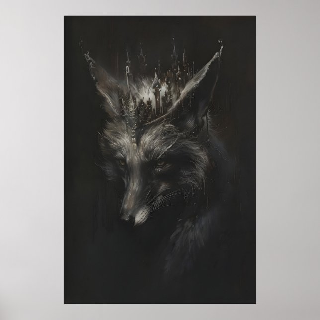 Crowned Silver Fox Art Printable, Wild Animal Wall Poster (Front)