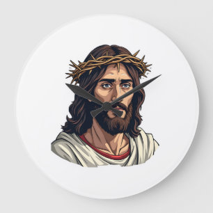 Crowned Thorns Jesus Vintage Etching Shirt Large Clock