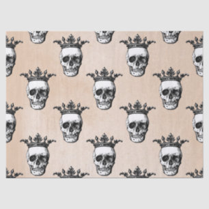 Crowned White Skulls on Tan Decoupage Tissue Paper