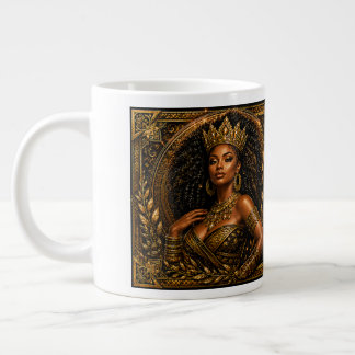 Crowned With Purpose: Regal Black-and-Gold Queen Large Coffee Mug