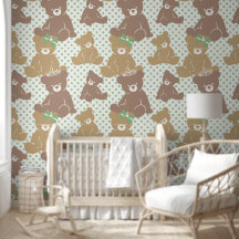Crowns & Bows Teddy Bear Nursery Sage Polka Dots