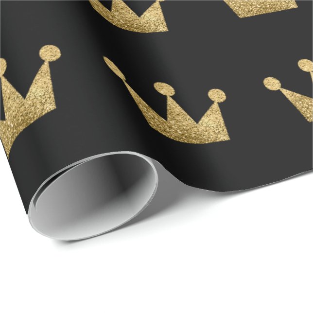 Crowns Glitter Black Gold Graduation VIP Wrapping Paper (Roll Corner)