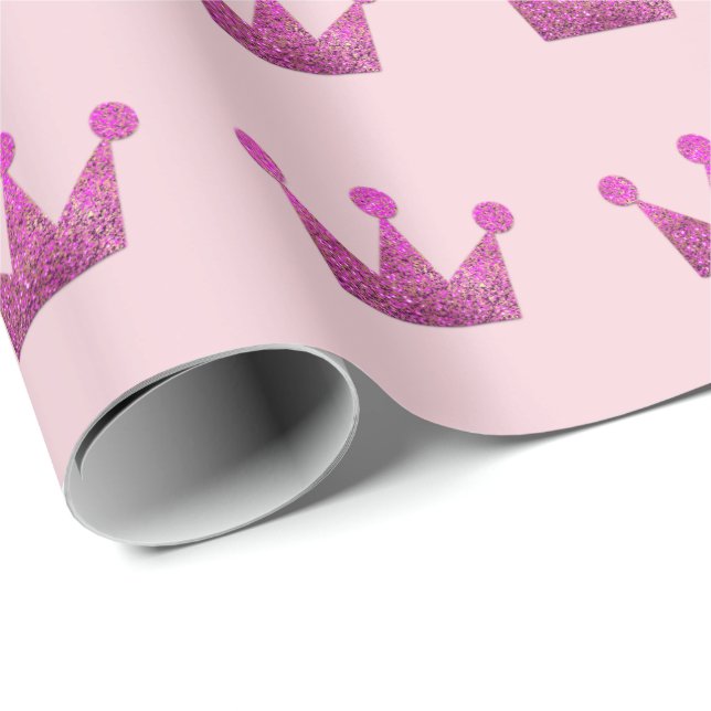 Crowns Glitter Pink Graduation Pink Fuchsia Pastel Wrapping Paper (Roll Corner)