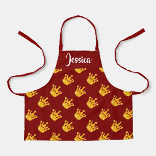 Crowns on red apron