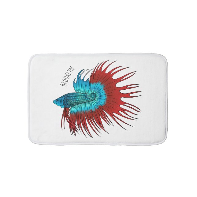 Crowntail betta fish cartoon illustration  bath mat (Front)