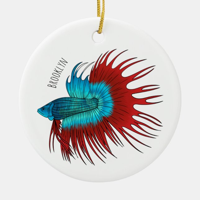 Crowntail betta fish cartoon illustration ceramic tree decoration (Front)